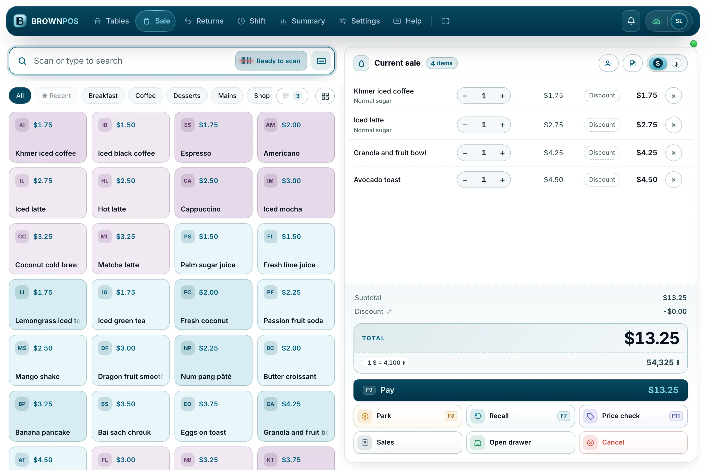 Cambodia POS System — The same till with coloured product tiles