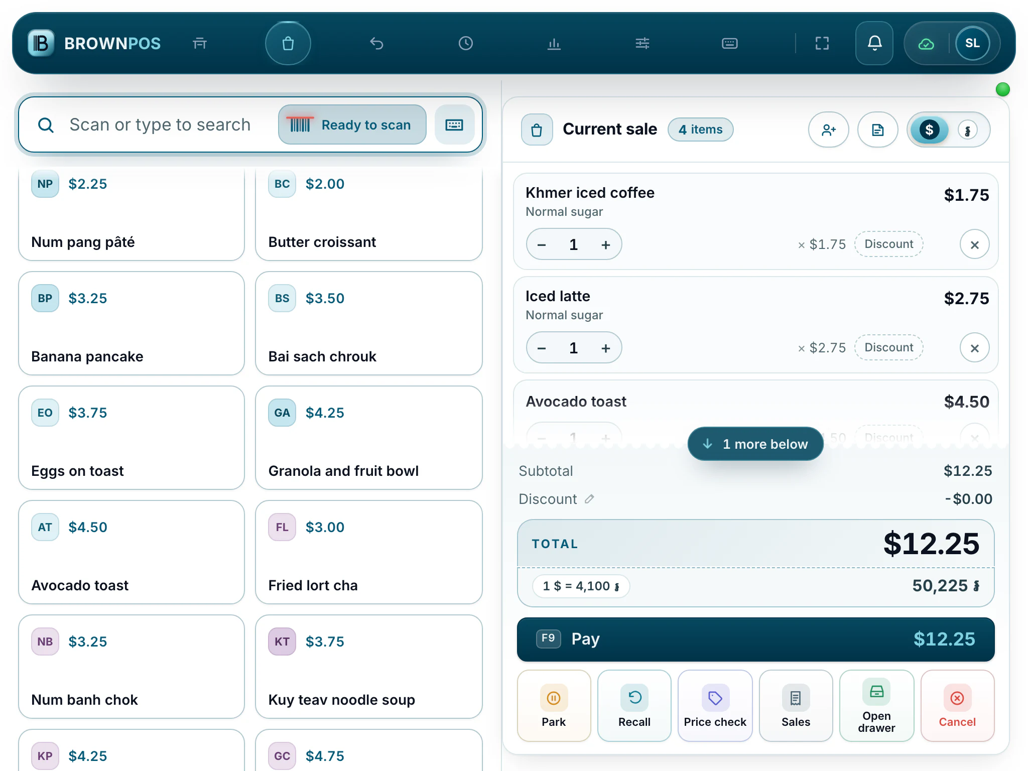 Cambodia POS System — The BrownPOS till on a tablet-sized screen